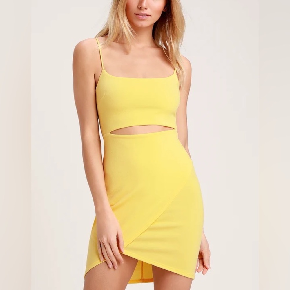 LULU’S Cutout On The Town Yellow Cutout Bodycon Dress